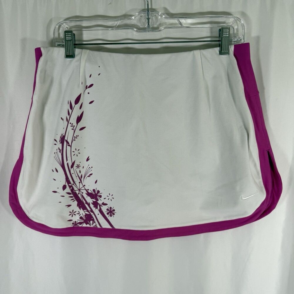 Nike Skort Women's Medium White Purple Floral Pull On Lined Short Skirt